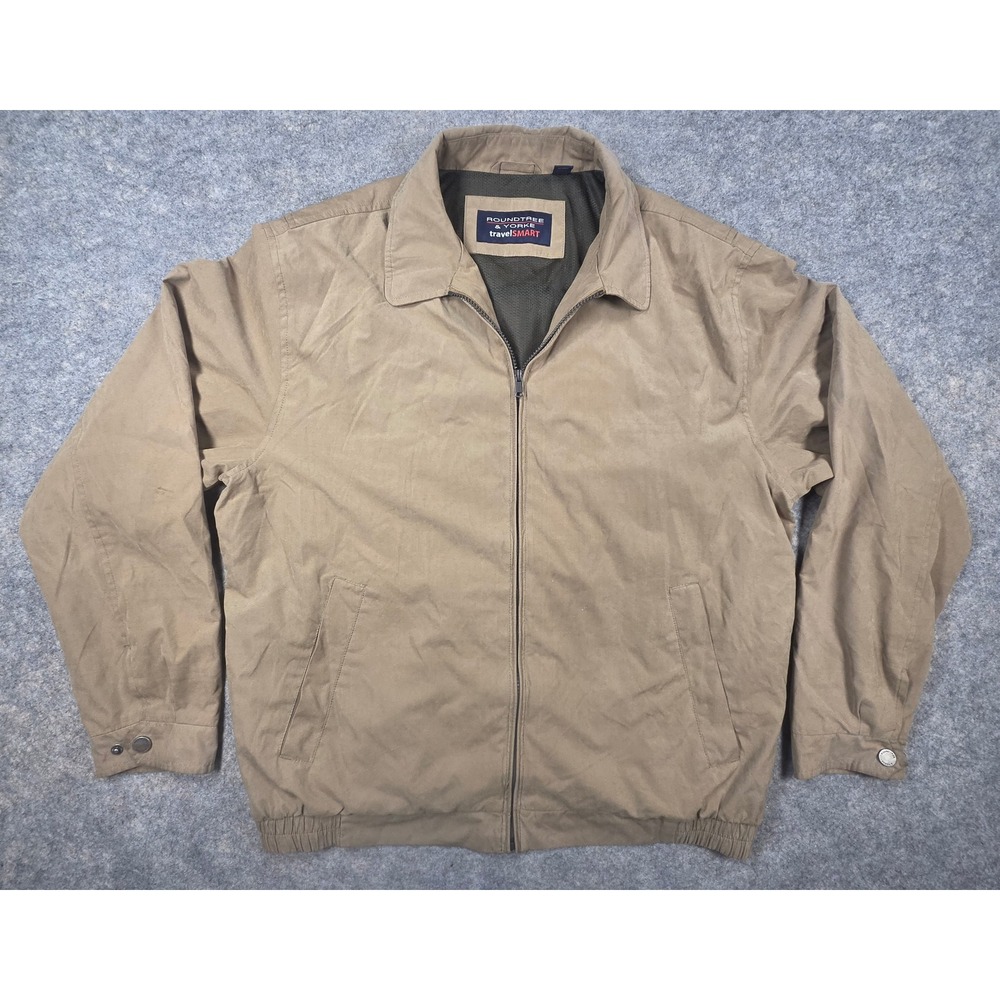 Roundtree & Yorke travelSMART Mens Tan Khaki Full Zip Microfiber Jacket Large